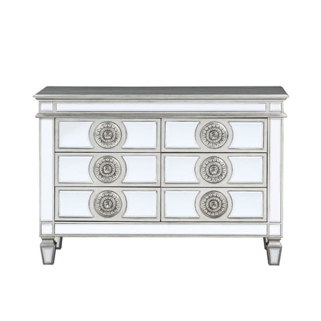 Acme - Varian Server 66159 Mirrored & Antique Platinum Finish