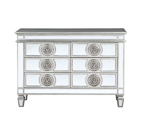 Acme - Varian Server 66159 Mirrored & Antique Platinum Finish