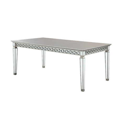 Acme - Varian Dining Table (90"L) 66160 Mirrored & Antique Platinum Finish
