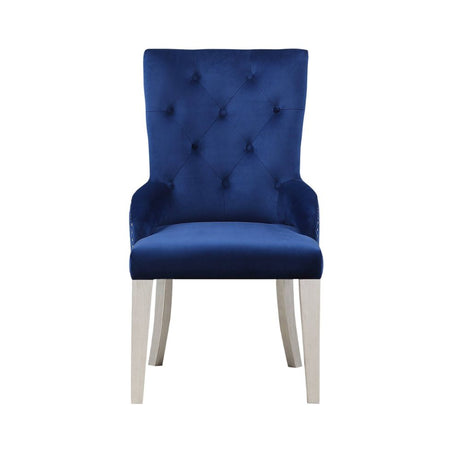 Acme - Varian Side Chair 66162 Blue Fabric & Antique Platinum Finish