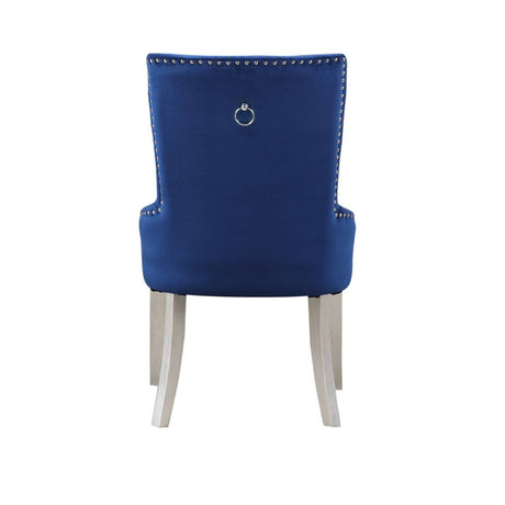 Acme - Varian Side Chair 66162 Blue Fabric & Antique Platinum Finish