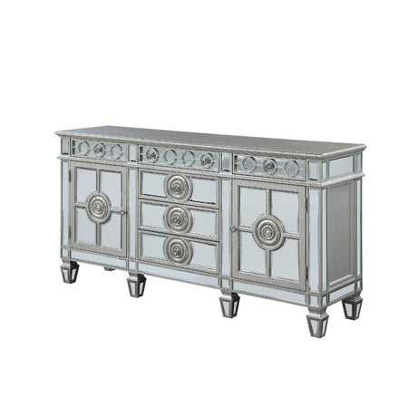 Acme - Varian Server 66164 Mirrored & Antique Platinum Finish