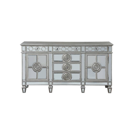 Acme - Varian Server 66164 Mirrored & Antique Platinum Finish