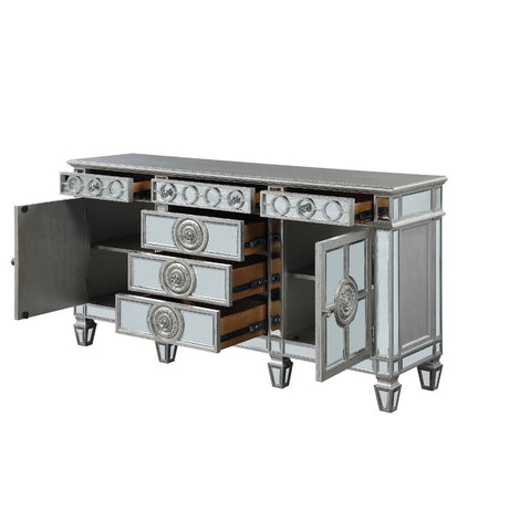 Acme - Varian Server 66164 Mirrored & Antique Platinum Finish