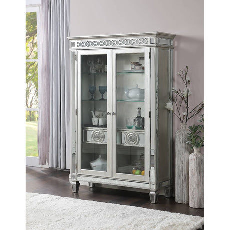 Acme - Varian Curio 66166 Mirrored & Antique Platinum Finish