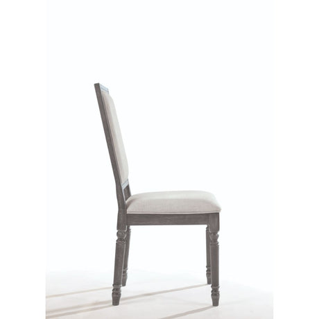 Acme - Leventis Side Chair (Set-2) 66182 Cream Linen & Weathered Gray Finish