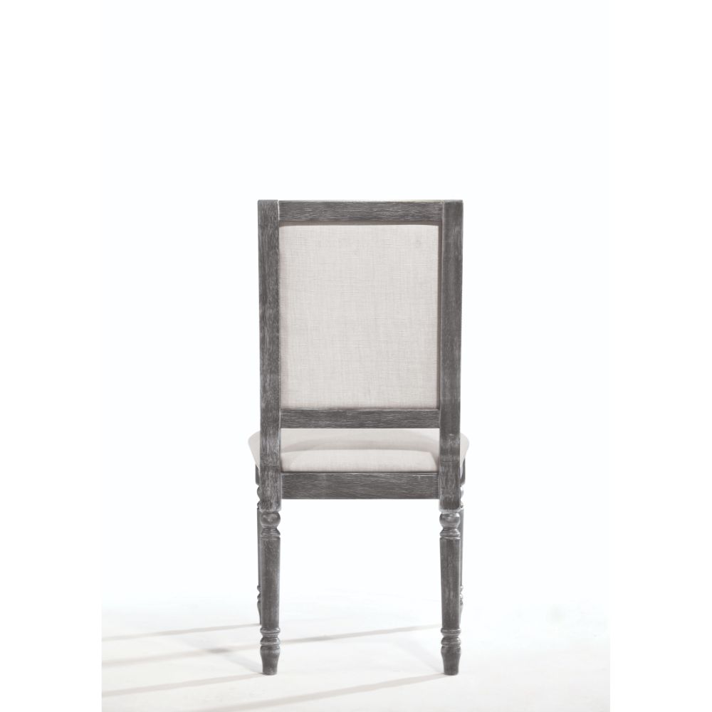 Acme - Leventis Side Chair (Set-2) 66182 Cream Linen & Weathered Gray Finish