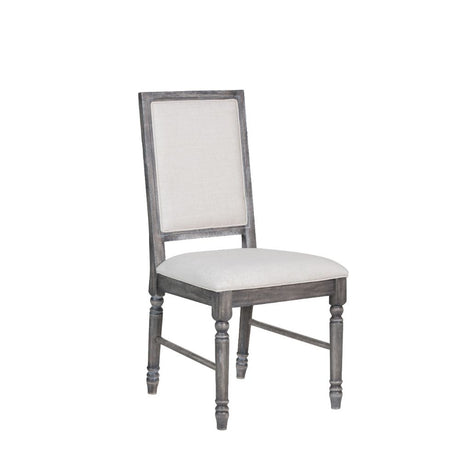 Acme - Leventis Side Chair (Set-2) 66182 Cream Linen & Weathered Gray Finish