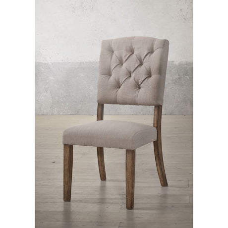 Bernard Side Chair (Set - 2) 66187 Beige Linen & Weathered Oak Finish | Acme | Home Elegance USA