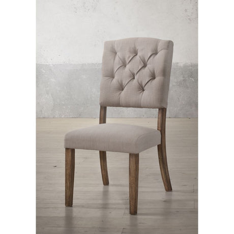 Acme - Bernard Side Chair (Set-2) 66187 Beige Linen & Weathered Oak Finish