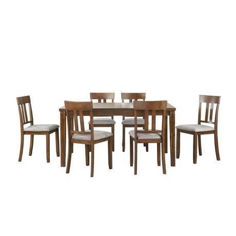 Transitional Styling 7-Piece Pack Dinette Set Cherry Finish Dining Table and 6x Side Chairs Textured Fabric Upholstered Seat Wooden Classic Look Furniture - sold by Home Elegance USA