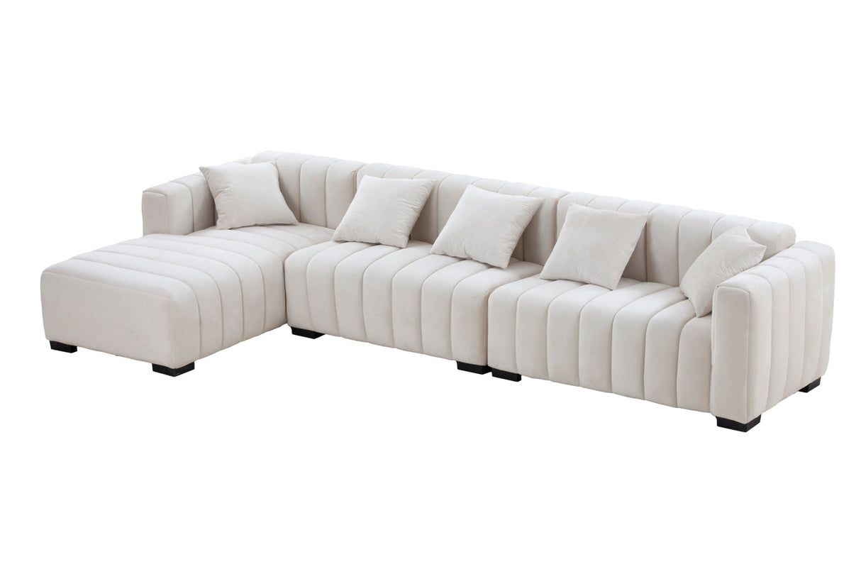 139'' Channel Tufted Sofa Velvet Upholstered Left Chaise Modular Sofa beige | Home Elegance USA