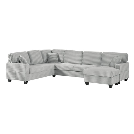 Modern U-shaped Sectional Sofa with Movable Ottoman and Side Storage Pockets, Grey Corduroy, 125.2' - sold by Home Elegance USA