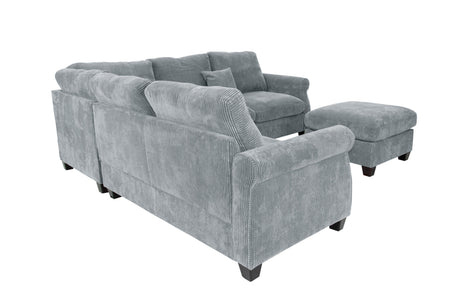 4pc Sectional Set Matching Pillow Cocktail Ottoman Corner Wedge Right And Left Arm Loveseat Corduroy Upholstered Fog Finish Primary Living Room - sold by Home Elegance USA