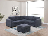 Beautiful 4-Piece Sectional Set W/ Ottoman Dark Gray One Arm Loveseat Corner Wedge Corduroy Upholstered Plush Couch
