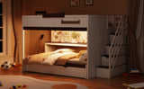 Full Over Full Bunk Bed with Twin Size Trundle and Staircase, Shelves, LED,White - sold by Home Elegance USA