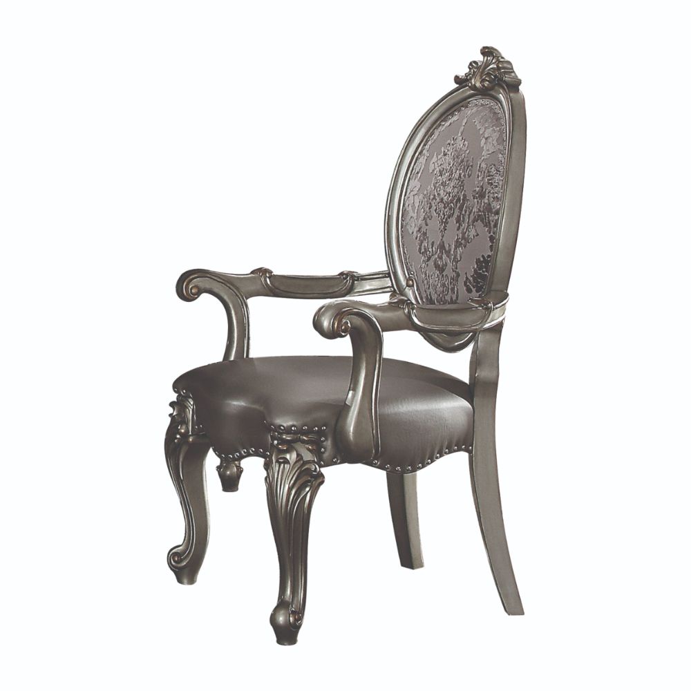 Acme - Versailles Arm Chair (Set-2) 66823 Silver Synthetic Leather & Antique Platinum Finish