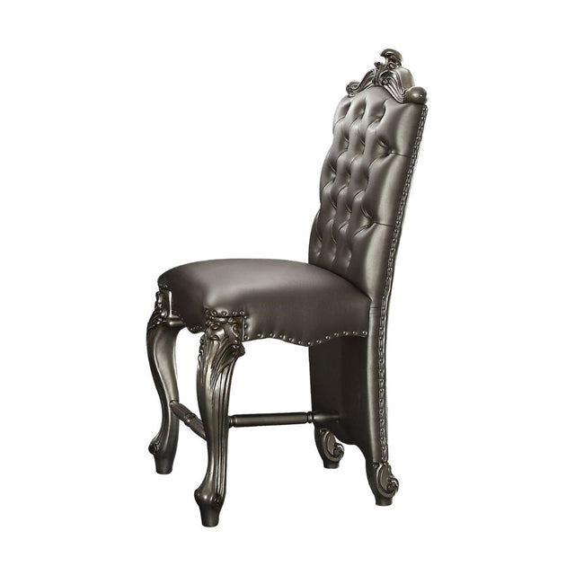 Acme - Versailles Counter Height Chair (Set-2) 66837 Silver Synthetic Leather & Antique Platinum Finish