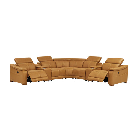 Leather Match Modular Sectional with Recliner Seat and Adjustable Headrest and Storage Console with Cup Holders - sold by Home Elegance USA