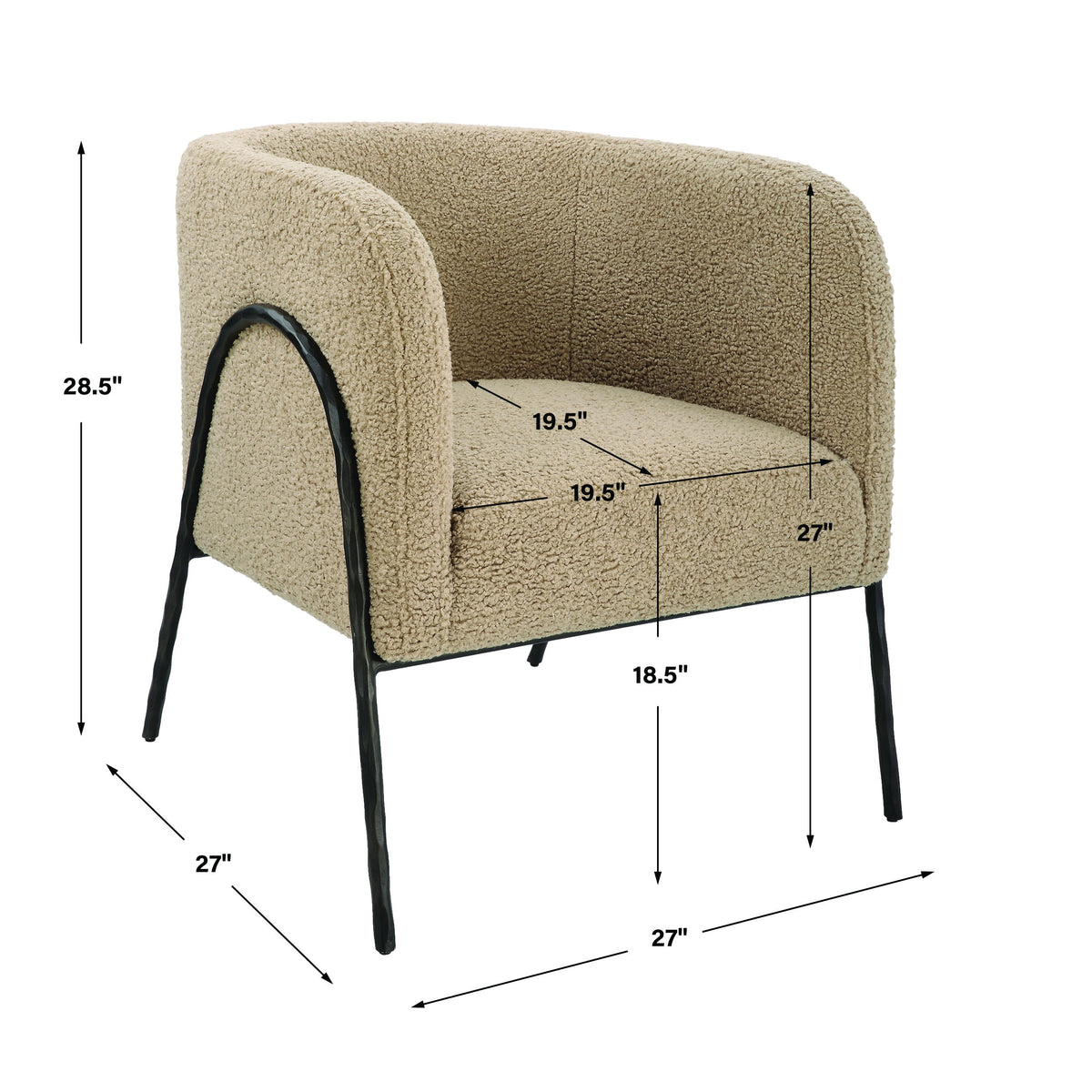 Jacobsen Tan Shearling Barrel Chair - Beige by Uttermost - View 7