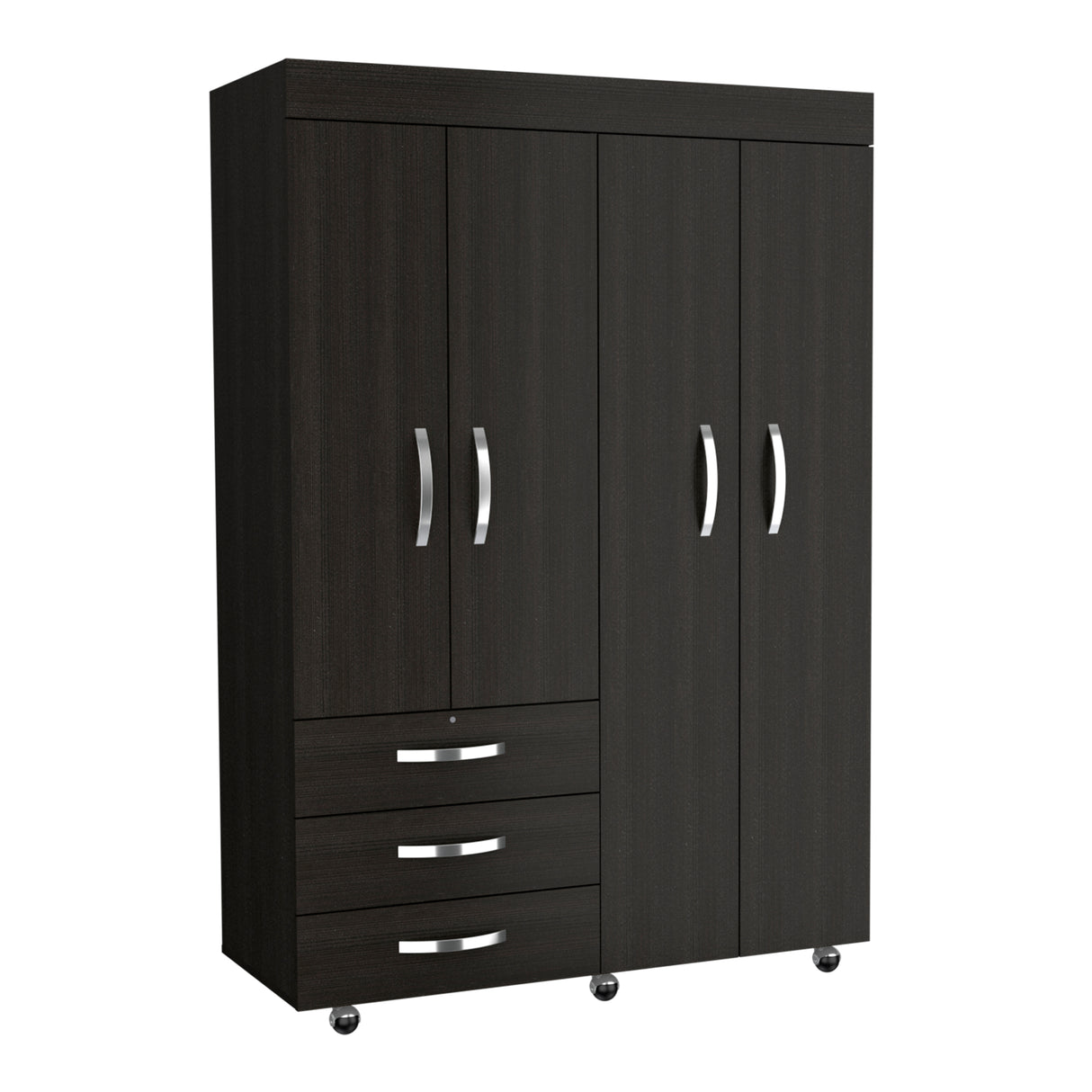 Hamilton Mobile Armoire, 4-Doors Cabinet, Three Drawers, Rods, Four Shelves, Black Wengue - Bedroom - sold by Home Elegance USA