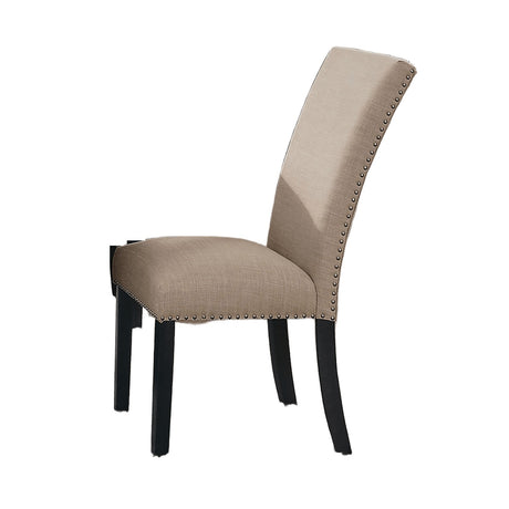 Gorgeous Marble Top Table w 6x Side Chairs Beige Fabric Upholstered Chair Dining Room 7pc Set Black Wooden Furniture - sold by Home Elegance USA