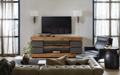 Big Sky Entertainment Console in Charcoal and Natural Hickory Finish – Hooker Furniture