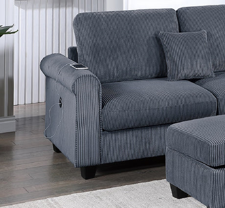 Contemporary Dark Gray 3pc Sectional Set Corduroy Upholstered LAF Sofa RAF Chaise Ottoman L-Sectional Living Room Furniture - sold by Home Elegance USA