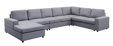 Hayden 146.5' Light Gray Linen 7 Seat Reversible Modular Sectional Sofa Chaise - sold by Home Elegance USA
