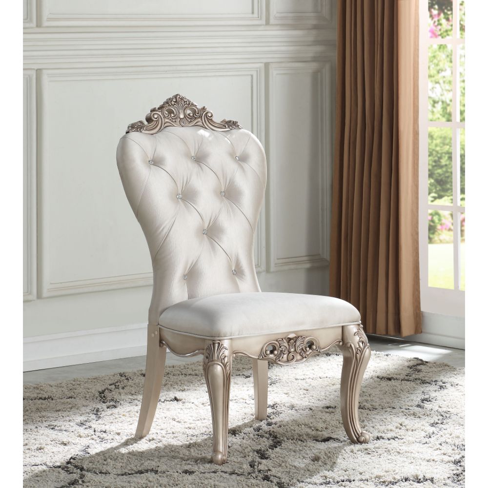 Acme - Gorsedd Side Chair (Set-2) 67442 Cream Fabric & Golden Ivory Finish