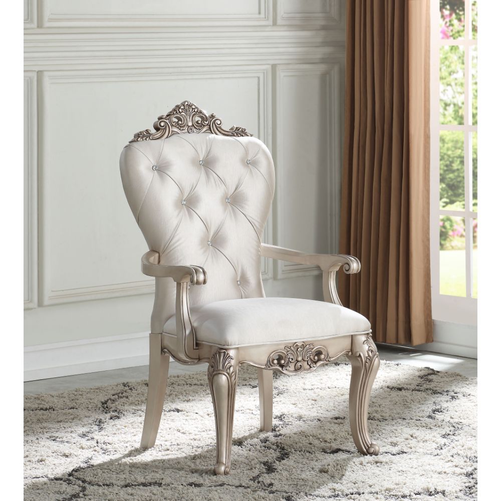 Acme - Gorsedd Arm Chair (Set-2) 67443 Cream Fabric & Golden Ivory Finish