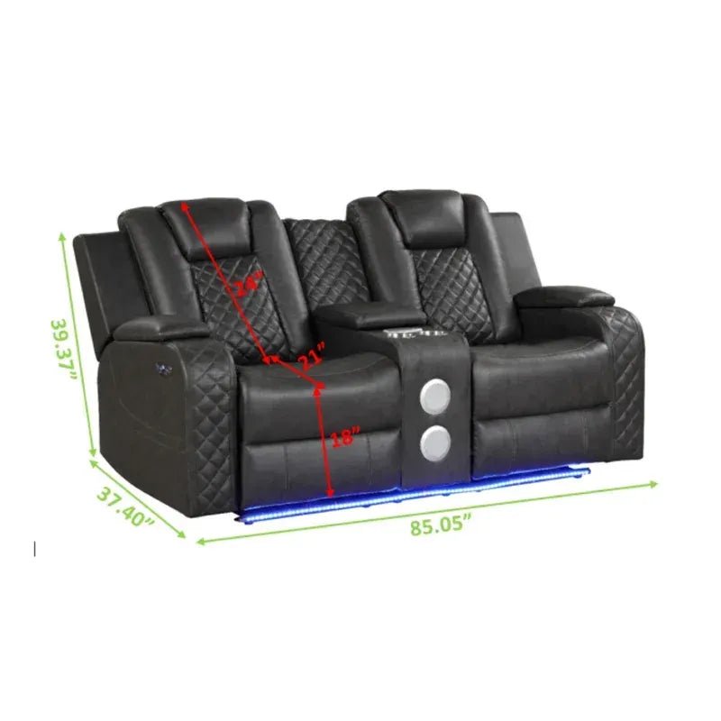 Benz LED & Power Reclining Loveseat Made With Faux Leather in Black - 659436023932 - Home Elegance USA - 14