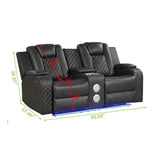 Benz LED & Power Reclining Loveseat Made With Faux Leather in Black | Home Elegance USA