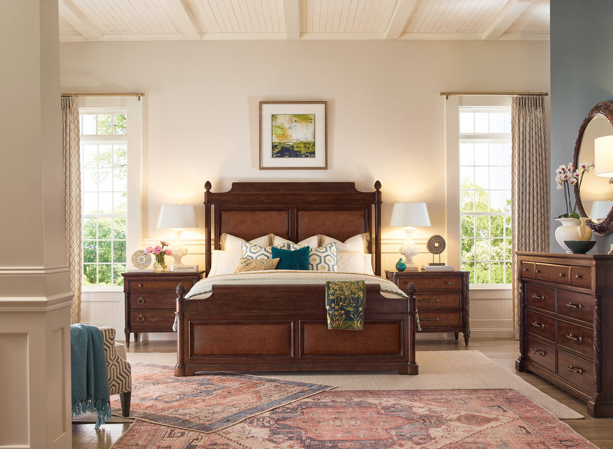 Charleston Panel Bed by Hooker Furniture in Maraschino Cherry & Cane Panels