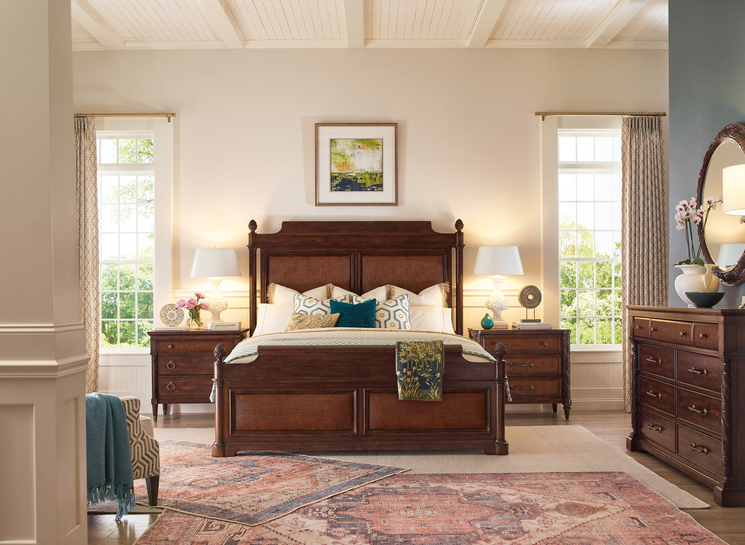 Charleston Panel Bed by Hooker Furniture in Maraschino Cherry & Cane Panels