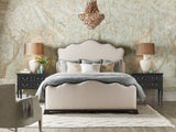 Charleston Upholstered Bed by Hooker Furniture in Cherry Veneers & Chateau Linen Fabric