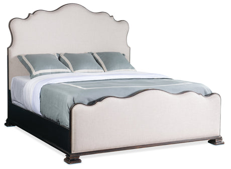 Charleston Upholstered Bed by Hooker Furniture in Cherry Veneers & Chateau Linen Fabric