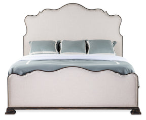 Charleston Upholstered Bed by Hooker Furniture in Cherry Veneers & Chateau Linen Fabric