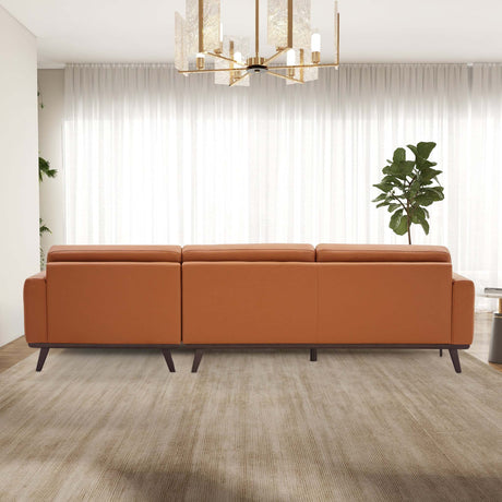 Ella Mid Century Modern L-Shaped Sectional Couch with Cognac Vegan Leather and Solid Wood Frame - sold by Home Elegance USA