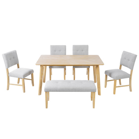 6PCs Dining Room Table Set, Rustic Farmhouse Dining Room Rectangular Table with 4 Upholstered Chairs and Bench, Solid Wood Kitchen Dining Table Set for 6 Persons - sold by Home Elegance USA