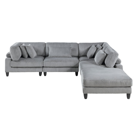 5pc Modular Sectional Set Gray Corduroy Upholstery 2x Armless Chairs 2x Corner Seats 1x Ottoman Pillows Living Room Furniture - sold by Home Elegance USA