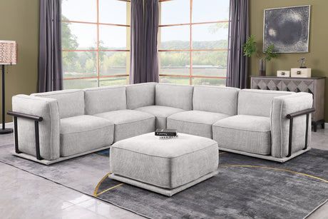 This is a set of  modular fabric sofa, including a corner module and multiple independent seating areas, paired with square ottomans of the same material. - sold by Home Elegance USA