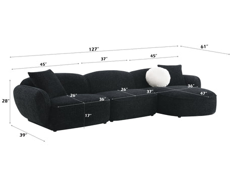 Lucifer Black & White Shimmer Fabric Sectional Sofa w/3 Pillows - sold by Home Elegance USA