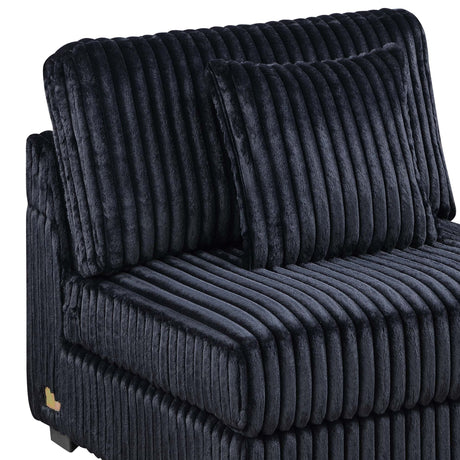 Contemporary Modern 7-PC Modular L-Sectional Sofa Set USB Cup Holder Black Corduroy Living Room Furniture Ottoman - sold by Home Elegance USA