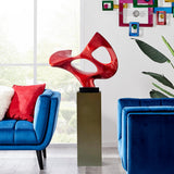Abstract Mask 54" Tall Floor Sculpture // Metallic Red With Gray Stand  | Finesse