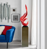 Red Flame Floor Sculpture With Gray Stand, 65" Tall  | Finesse