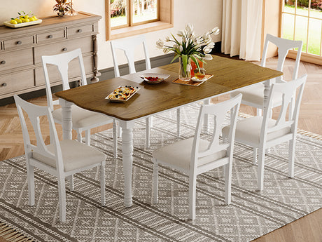 7-Piece Dining Table Set, 60inch to 78inch Extendable Wood Dining Table with Removable Leaf, Kitchen Table Set with 6 Upholstered Side Chair, Dining Table Set for 6 - sold by Home Elegance USA