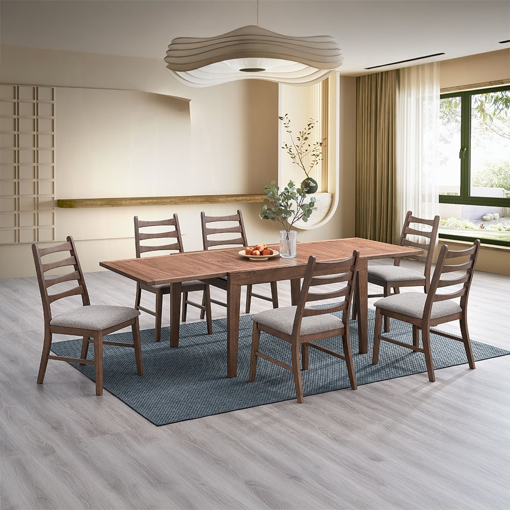 Walnut Finish 7pc Dining Set Extendable Dining Table and 6x Chairs Modern Kitchen Dining Wooden Furniture