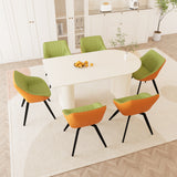 63' medieval modern cream style MDF dining table and green PU dining chair set, 6 sets of black metal leg dining chairs, suitable for kitchen&home