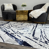 Shifra Luxury Area Rug in Gray with Navy Blue Abstract Design - Home Elegance USA